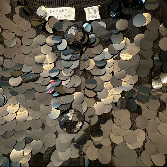 Express Tricot Vintage Large Sequin Disc Cardigan Jacket - Picture 8 of 12